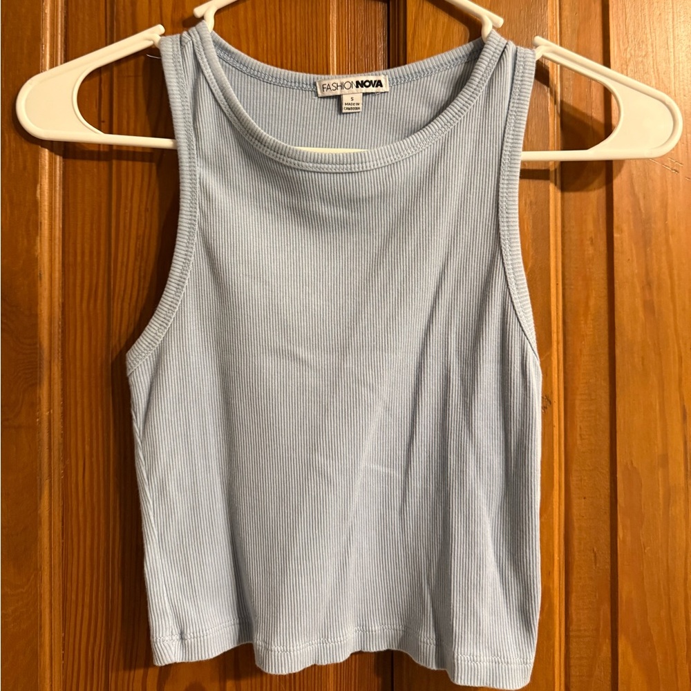 Fashion Nova Light Blue Ribbed Top